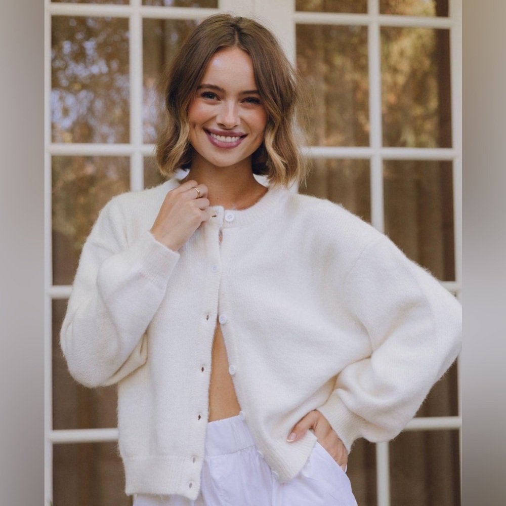 Daily Drills Button Up Sweater White